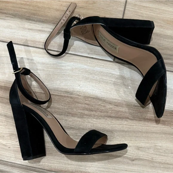 Steve Madden Black Suede Block Heels - Picture 2 of 6